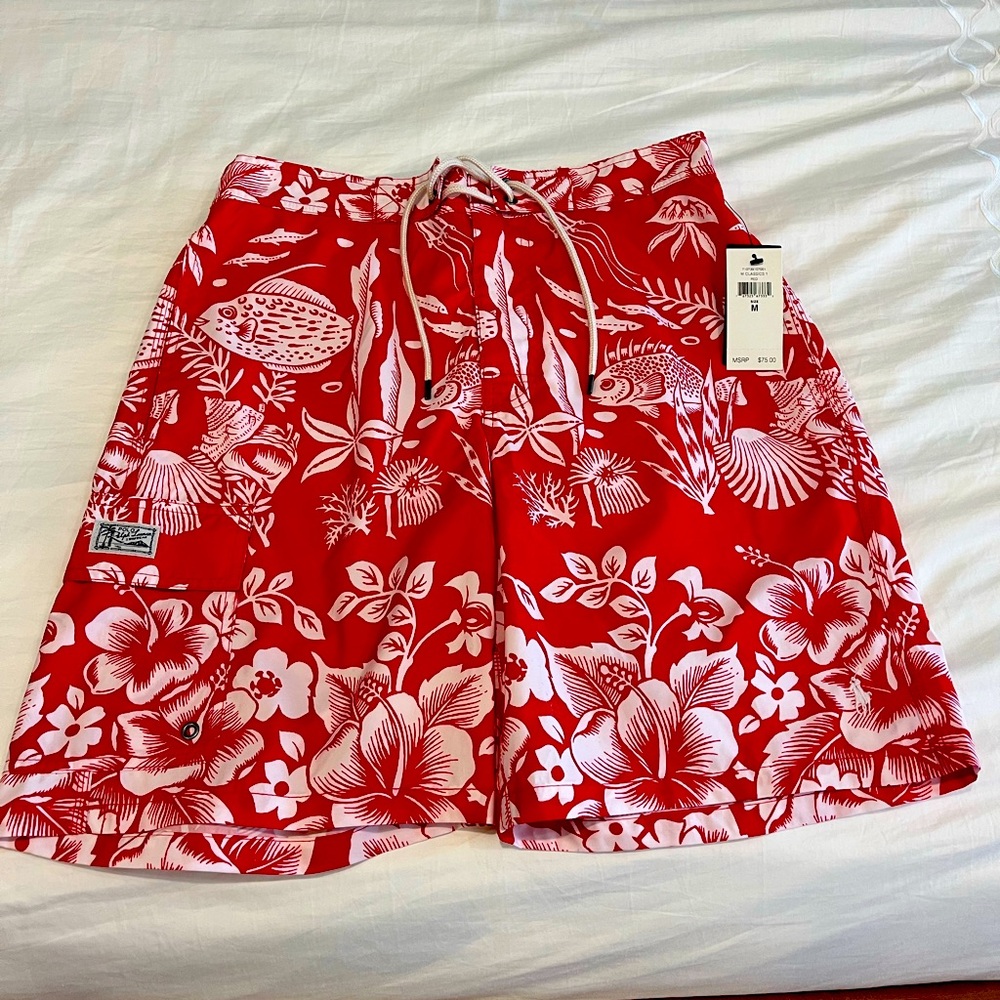 Men’s POLO Ralph Lauren bathing suit tropical red Size Medium - NWT (lined)